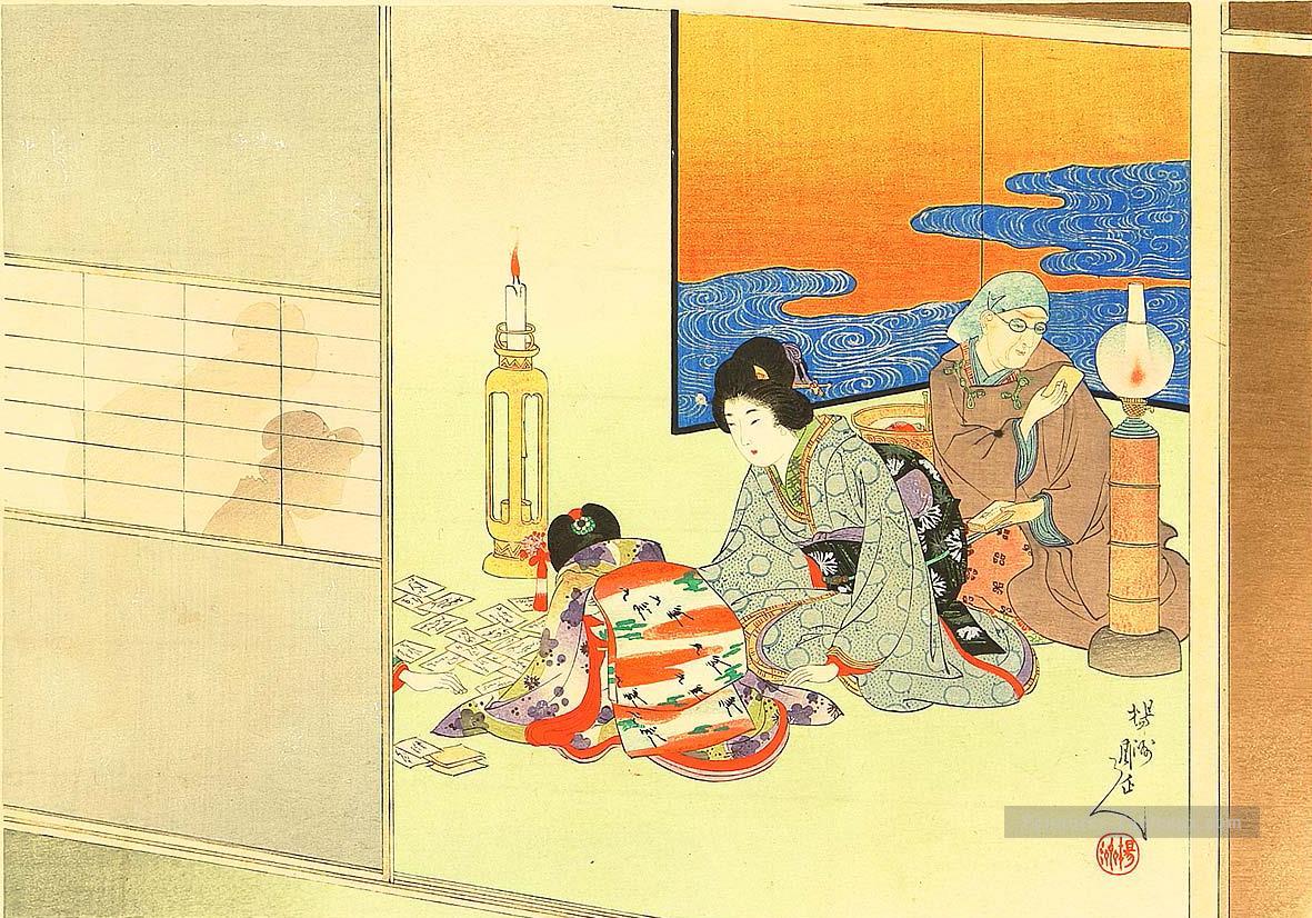 cartes à jouer Fuku Zukushi 1901 Toyohara Chikanobu Bijin okubi e Peintures à l'huile